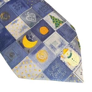 John Ashford Tie Men's 100% Silk Snowman Moon Star Christmas‎ Holiday